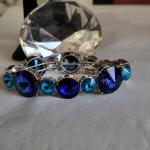 TEAL & BLUE STRETCH BANGLE BRACELET ALLOY FASHION/COSTUME